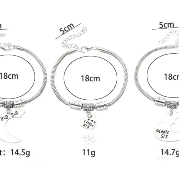 3 my sisters Heart chamrs 3 bracelets - Picture 2 of 2